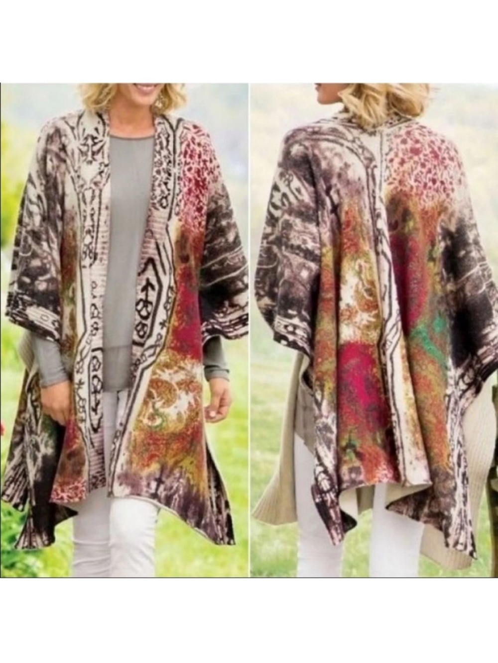 soft surrounding ruana wool poncho wrap - one size